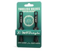 XMTBSTYLE Válvulas Tubeless Presta 44 mm - Pack de 2 para MTB, Carretera, Gravel y E-Bike - Aluminio CNC con Núcleo Extraíble Ovus, Color Negro