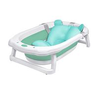 XMTECH Bañera plegable para bebé, 82 x 50 x 20 cm, plástico estable de polipropileno y elastómero termoplástico, ahorra espacio, con orificios de drenaje, con cojín para la bañera para bebés, verde