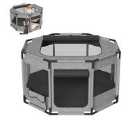 XMTECH Cachorro para perros y gatos, tela Oxford 600D, ventana de malla transpirable, estable, interior y exterior, jaula portátil para perros y gatos, L - 114 × 114 × 60 cm, octogonal, gris