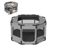 XMTECH Cachorro para perros y gatos, tela Oxford 600D, ventana de malla transpirable, estable, para interior y exterior, jaula portátil para perros o gatos, M - 81 × 81 × 45 cm, octogonal, gris