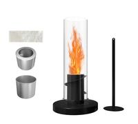 XMTECH Chimenea de mesa de bioetanol, color negro, 40 cm, moderna chimenea de etanol de acero inoxidable y cristal de seguridad, columna de fuego para interior y exterior con llama giratoria, chimenea