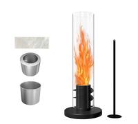 XMTECH Chimenea de mesa de bioetanol, color negro, 56 cm, moderna chimenea de etanol de acero inoxidable y cristal de seguridad, columna de fuego para interior y exterior con llama giratoria, chimenea
