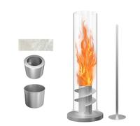 XMTECH Chimenea de mesa de bioetanol de plata de 70 cm, moderna chimenea de etanol de acero inoxidable y cristal de seguridad, columna de fuego para interior y exterior con llama giratoria, chimenea