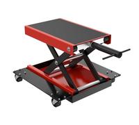XMTECH - Elevador para motocicletas con placa base 500 kg, plataforma elevadora de moto con altura ajustable de tijera de 125-375 mm, elevador de motocicletas con 4 ruedas para reparación y