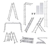 XMTECH Escalera plegable de 340 cm con plataforma de aluminio, escalera multifunción 6 en 1, escalera de pie de aluminio, 4 x 3 peldaños, color plateado