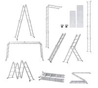XMTECH Escalera plegable de 470 cm con plataforma de aluminio, escalera multifunción 6 en 1, escalera de pie de aluminio, 4 x 4 peldaños, color plateado