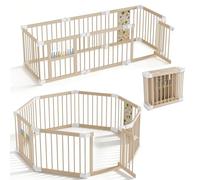 XMTECH Parque infantil de madera para bebé, juego de 8 piezas plegable con paneles de juego y puerta, seguro y estable, ideal para sala de estar, dormitorio y guardería