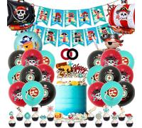 XNAUVOI 39 pcs Decoraciones para Fiesta de Piratas, Suministros de Fiesta de Piratas - Globos, Pancartas, Decoración Tarta, Globos de Papel de Aluminio Piratas de Fiesta de Cumpleaños para Niños