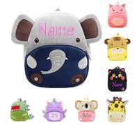 XNBTIM Mochila Infantil Personalizada, Nombre Bordado Adecuado Para NiñAs, NiñOs,Mochila Bebe Lindos Patrones de Animales Apto Para Colegios,Guarderia Regalos Personalizados 8 Estilos（Elefante Bebé）