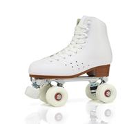 XNEOPP Patines 4 Ruedas De Mujer Adultos, Material De Microfibra Patines Derby De Rodillos De Doble Fila Clásicos, Profesionales De Roller Derby para Niñas Y Niños Interiores,Blanca,EU/36