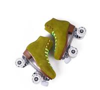 XNEOPP Patines De Rodillos para Adultos, Patines De Rodillos De Doble Fila Superior De Cuero De PU, Marco De Base De Aleación De Aluminio, Deportes Al Aire Libre,Verde,EU/48