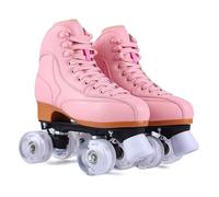 XNEOPP Patines De Ruedas para Hombres Y Mujeres, Patines Cuádruples Clásicos De Doble Fila con Ruedas Iluminadas, Adecuados para Principiantes Y Patines De Entrenamiento Básico Diario,Rosado,EU/48