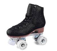 XNEOPP Patines De Ruedas para Mujer, Patines Altos De Doble Fila Clásicos con Ruedas Que Brillan, Elegantes con Rhinestones, con Bolsa para Zapatos,Negro,EU/44