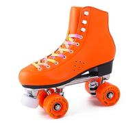 XNEOPP Patines De Ruedas para Mujeres Y Niñas, Patines De Velocidad De Doble Fila De Cuero PU, Regalar, Deporte De Interior Y Exterior, con Bolsa para Zapatos.,Naranja,EU/39