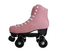 XNEOPP Patines De Ruedas para Niñas, Patines Clásicos De Cuero De Ante De Doble Fila De Caña Alta, Interiores Y Exteriores, con Bolsa De Zapatos,Rosado,EU/36