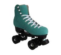 XNEOPP Patines De Ruedas para Niñas, Patines Clásicos De Cuero De Ante De Doble Fila De Caña Alta, Interiores Y Exteriores, con Bolsa De Zapatos,Verde,EU/34
