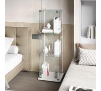 Xnferty Vitrina de cristal de pie (123 x 40 x 35 cm), moderna vitrina de cristal, color blanco, con 3 estantes de cristal y LED, vitrina de cristal, para libros y vino