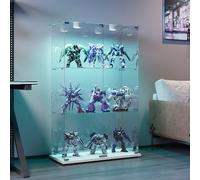 Xnferty Vitrina de cristal de pie (123 x 79 x 35 cm), moderna vitrina de cristal, color blanco, con 3 estantes de cristal y LED, vitrina de cristal, para libros y vino