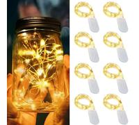 XNFIVE Cadena de Luces con Pilas, 8pcs 1M 10 LEDs Guirnaldas Alambre de Cobre IP65 Impermeable Luces para Interior Exterior Navidad Boda Fiesta Hogar Jardín Decorativas(8pcs Blanco cálido)