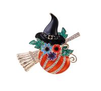 XNHIU Broche de sombrero de bruja de calabaza con diamantes de imitación, broche de sombrero de bruja, escoba, pines de solapa para mujer, broches de cristal de moda para Halloween, broche para regalo