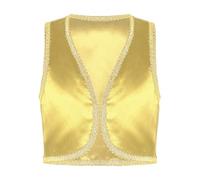 Xnihocha Chaleco de príncipe árabe para niños sin mangas, chaqueta frontal abierta, cuello en V, parte superior, carnaval, talla 98-170, amarillo 158-164