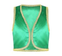 Xnihocha Chaleco de príncipe árabe para niños sin mangas, chaqueta frontal abierta, cuello en V, parte superior, carnaval, talla 98-170, verde, 134-140