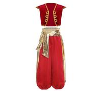 Xnihocha Disfraz árabe para niño, disfraz de sultán, conjunto árabe, chaleco y pantalones, disfraz de príncipe rey, carnaval, Halloween, máscarada, 3-16 años, rojo, 146-152