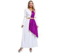 Xnihocha Disfraz de diosa griega para mujer, color blanco, dorado, toga romana, vestido de fiesta de manga larga, para Halloween, carnaval, violeta, XXL