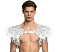 Xnihocha Hombre Hombrera Con Espaldarines Plumas Falda Hombro Traje Arnés Halloween Medieval Chal Shrug Baile Plata 3XL
