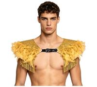 Xnihocha Hombre Hombrera Con Espaldarines Plumas Falda Hombro Traje Arnés Halloween Medieval Chal Shrug Baile Oro XL