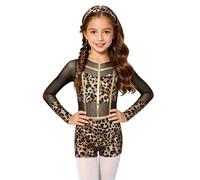 Xnihocha Niños Unitalla Chica Las Cavernas Cosplay Leopardo Traje Hombre | Manga Larga De Malla,Cierre Invisible En La Espalda,Aplicación Líneas Doradas,Halloween Cosplay,Festivales,Fiesta,Temática