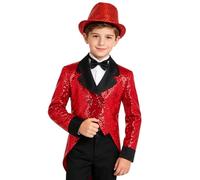 Xnihocha Traje Formal Niño Chaqueta Fiesta Boda Set Juego Roles Mago Vestirse Ropa Circo Baile De Disfraces Rojo 5-6 años
