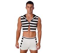 Xnihocha Traje náutico de marinero para cosplay, cuello de pico, sin mangas, con calzoncillos tipo bóxer, traje de 2 piezas, negro, L