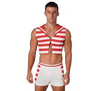Xnihocha Traje náutico de marinero para cosplay, cuello en V, sin mangas, con calzoncillos tipo bóxer, traje de 2 piezas, rojo, M