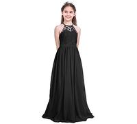 Xnihocha - Vestido de niña sin mangas, de encaje, para flores, vestido de fiesta, de novia, dama de honor, sujetador, vestido de fiesta de verano, primera comunión, Negro , 176