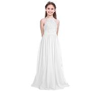 Xnihocha - Vestido de niña sin mangas, de encaje, para flores, vestido de fiesta, de novia, dama de honor, sujetador, vestido de fiesta de verano, primera comunión, Blanco, 164