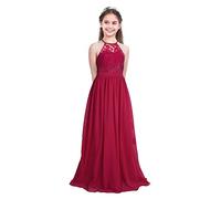 Xnihocha - Vestido de niña sin mangas, de encaje, para flores, vestido de fiesta, de novia, dama de honor, sujetador, vestido de fiesta de verano, primera comunión, granate, 140