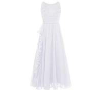 Xnihocha Vestidos de fiesta para niñas niñas vestido de niña de flores vestido festivo cumpleaños escuela desfile vestido de comunión vestido de escolarización, Blanco, 122-128