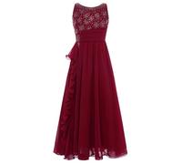 Xnihocha Vestidos de fiesta para niñas niñas vestido de niña de flores vestido festivo cumpleaños escuela desfile vestido de comunión vestido de escolarización, granate, 158-164