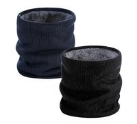XNIVUIS 2 Piezas Bufanda Cuello Tubular de Punto Térmica con Forro Polar, Invierno Bufanda para Mujer Hombre, Braga para Cuello, Bufanda Tubo, Engrosado y Elástico, Talla única (Negro+Azul Marino)