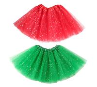 XNIVUIS 2 Piezas Falda de Tul para Mujer Falda de Tul de 3 Capas con Estrellas de Lentejuelas Tutu Retro para 2-8 Años Niñas Fiesta Halloween Carnaval Disfraz