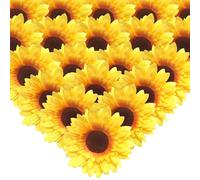 XNIVUIS 20 Piezas Girasoles Artificiales de 9,5 cm,Girasoles de Seda Amarilla,Flores Artificiales,Crisantemos Artificiales para DIY Fiesta Boda Jardinería Decoración de Interiores (20 Piezas)