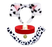 XNIVUIS 3 Piezas Disfraz de Dálmata para Niño Adulto, Disfraz de Perro Animal con Orejas de Perro Cola de Perro Collar, Disfraz de Animal Dálmata para Halloween, Carnaval, Fiesta, Cosplay (White)