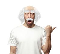 XNIVUIS 3 Piezas Juego de Pelucas de Abuelo Disfraz de Abuelo Barba Peluca de Viejo Peluca Semicalva Peluca Hombre Peluca Calva Peluca de Científico Peluca Disfraz de Hombre para Fiesta (Blanco)