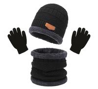XNIVUIS 3 Piezas Negro Juego de Guantes Bufanda Gorro para Niños,Gorro de Punto Bufanda de Lana Calentador de Cuello Guantes de Punto con Pantalla para Niños 3-10 años (Negro)