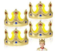 XNIVUIS 4 Piezas Corona de Rey Corona,Corona del Rey Corona de Tela de Cumpleaños,Rey y Reina Corona Princesa Tiara,para Niños Adultos Reyes Carlos Coronación Fiesta de Carnaval(Oro)