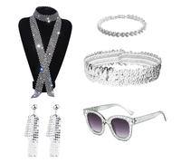 XNIVUIS 5 Piezas 70s Disco Accesorios Lentejuelas Negro Bufanda Collar Bling Gafas de sol Oreja Accesorios Diadema Pulsera,70s Disco Fancy Dress para Mujeres Disco Party Retro 70 80 Theme Party(5 PCS)