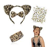 XNIVUIS 5 Piezas Disfraz Leopardo,Leopardo pelo Bandas,Corbatas,Pulsera,2 Leopard Art Sticker,Leopardo Disfraz para Carnaval Fiesta Temática Cumpleaños Jungle Party Navidad(5 Piezas)
