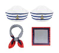 XNIVUIS Conjunto de disfraz de capitán marinero, conjunto de sombrero y bufanda de marinero a rayas, gorra de capitán de yate, gorra de barco de marinero, talla única, traje azul marino para fiesta de
