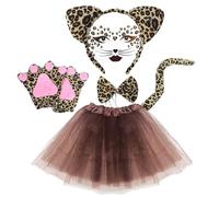 XNIVUIS Juego de Disfraz de Leopardo,Adhesivo de Cara de Leopardo,Cinta de Pelo de Leopardo,Pajarita,Cola,Guantes,Falda Tutu,para CosplayHalloween Fiesta Cumpleaños Navidad Carnaval(Marrón)